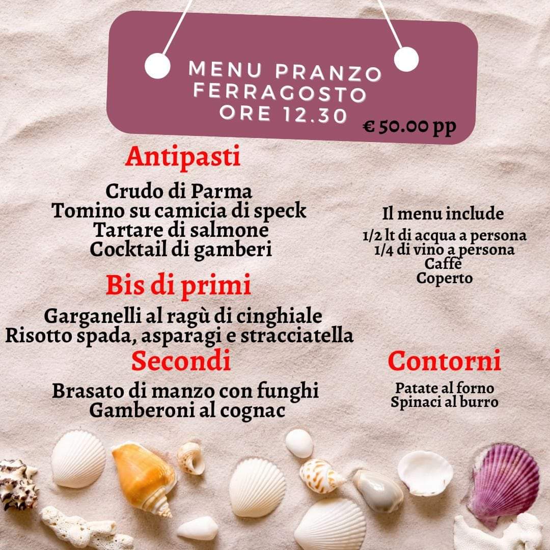 Menù di Ferragosto 2023 Ristorante Pizzeria Verdi